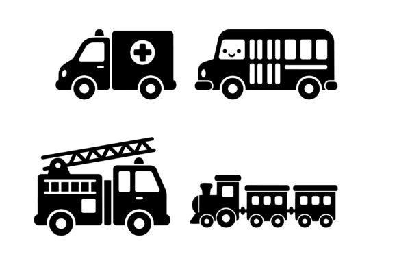 Cute Vehicle Silhouettes for Embroidery Projects